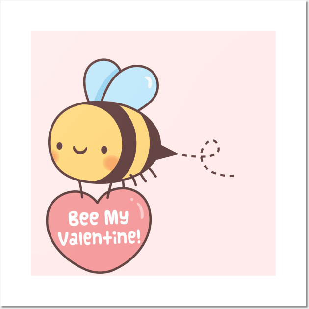 Cute Bee My Valentine Pun Doodle Wall Art by rustydoodle